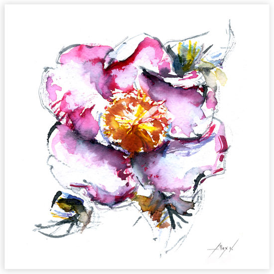 Camelia 22 Ink Card Floral Painting