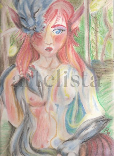 Dama del Bosque Pastel Paper Nude Paintings