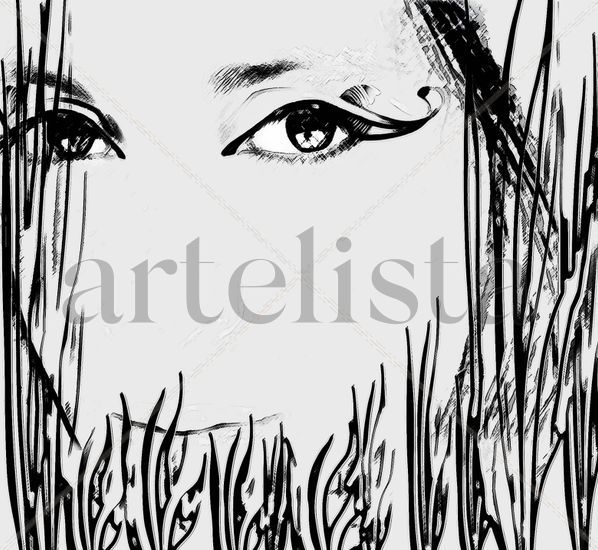 Mujer de mirada pícara Retrato Blanco y Negro (Digital)