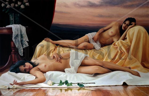 ¨SUEÑO CON ROSAS¨ Óleo Lienzo Desnudos