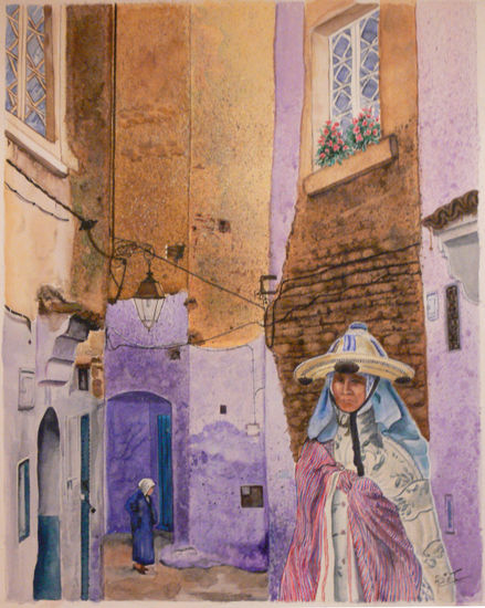 LA MUJER MARROQUI EN EL SUK Watercolour Paper Landscaping