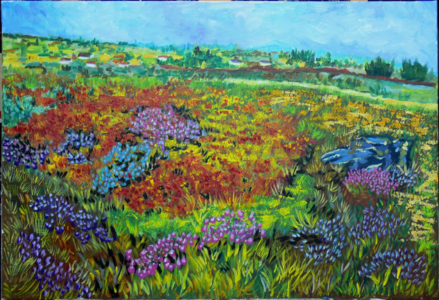 UNA PRADERA DE FLORES (Obra realizada con Acrílico y 4 colores) Oil Canvas Landscaping