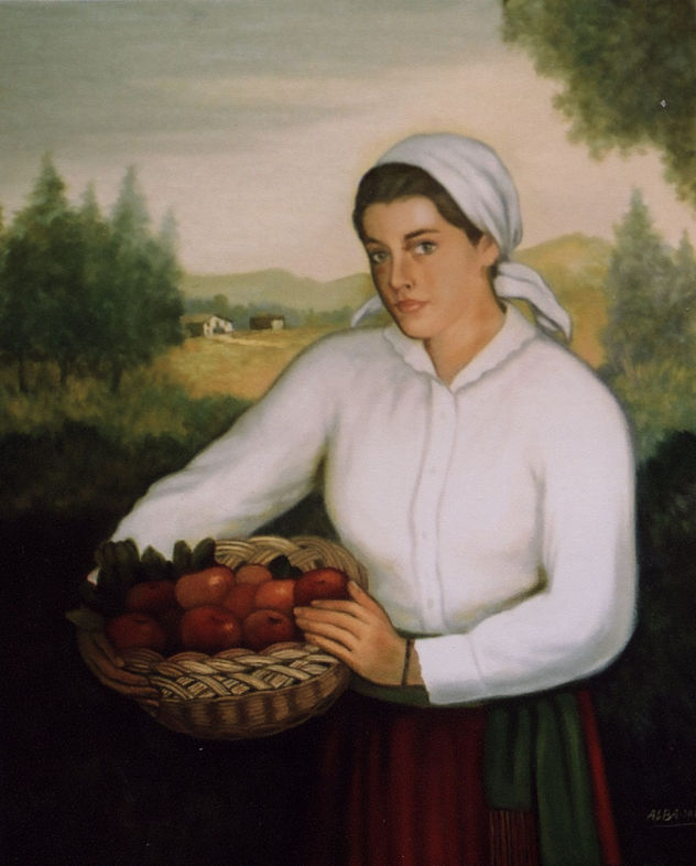 Chica Vasca con cesto de manzanas