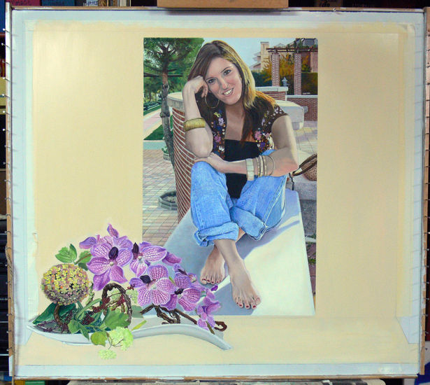 TAMMY EN EL PARQUE Obra Inacabada Oil Panel Portrait