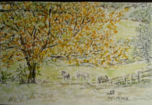 pastos de otoño Acuarela Papel Paisaje