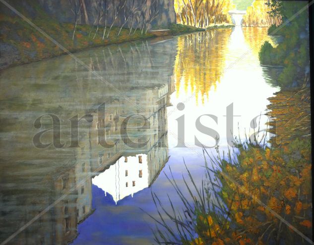 Reflejos de otoño en el Jucar Oil Canvas Landscaping