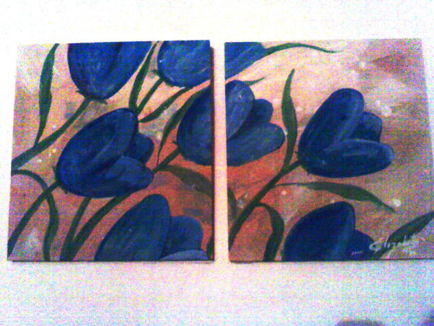 tulipanes azules Óleo Tabla Paisaje