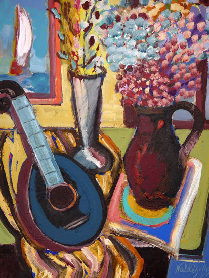 Bodegón con flores variadas Mixed media Canvas Still Life Paintings