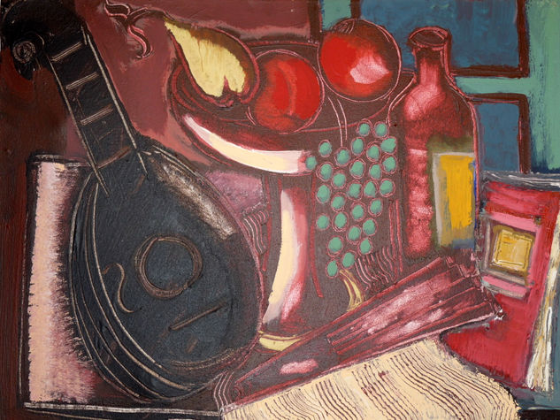 Bodegón con libro cerrado Mixed media Canvas Still Life Paintings