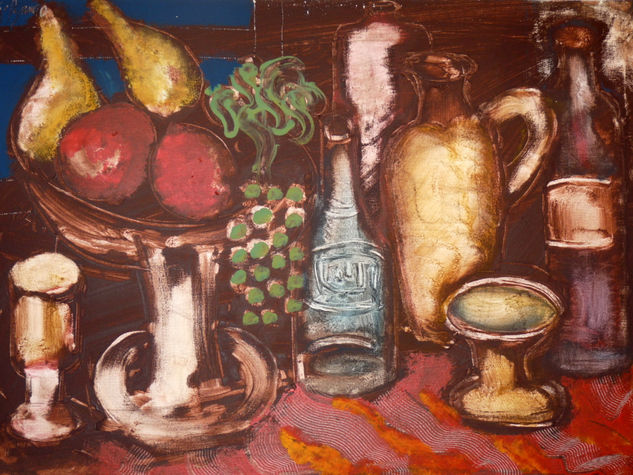 Bodegón con frutas del tiempo Mixed media Canvas Still Life Paintings