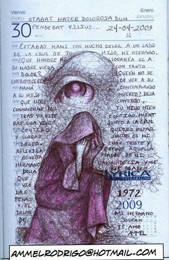 estabas madre dolorosa... Acuarela Papel Figura