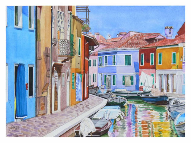 LA ISLA DE BURANO Acuarela Papel Paisaje