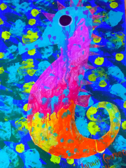 De la serie Seahorses. Seahorse I. Acrylic Paper Marine Painting