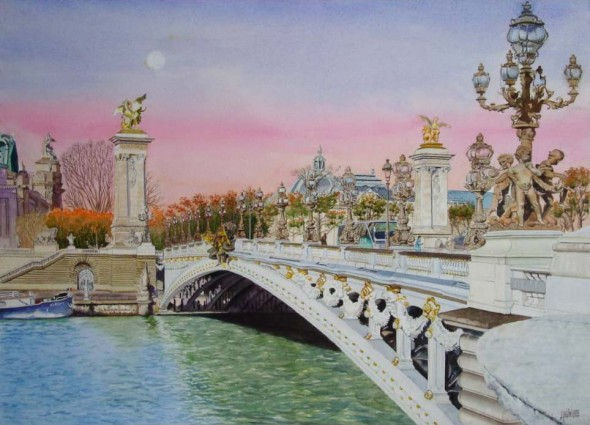 PUENTE ALEJANDRO III EN PARIS Watercolour Paper Landscaping