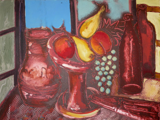 Bodegón con la ventana abierta Mixed media Canvas Still Life Paintings