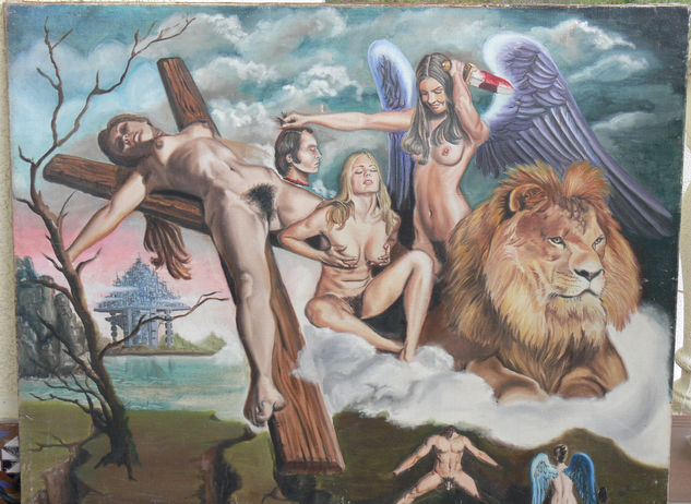 LAS VENGADORAS Y EL LEÓN Oil Canvas Nude Paintings