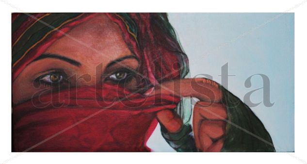 Mirada Roja Acrylic Textile Portrait