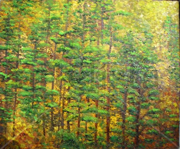 Paisaje con pinos Oil Panel Landscaping