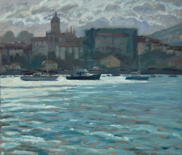 Hondarribia desde el puerto de Hendaya Oil Canvas Landscaping