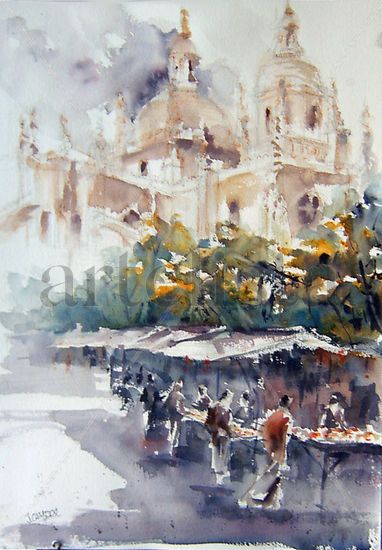 Mercadillo en Segovia Watercolour Paper Landscaping