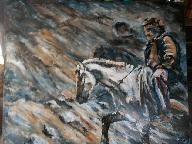 Piedra y camino. Oil Panel Animals