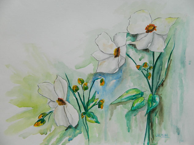 Anémona Japónica Watercolour Paper Floral Painting