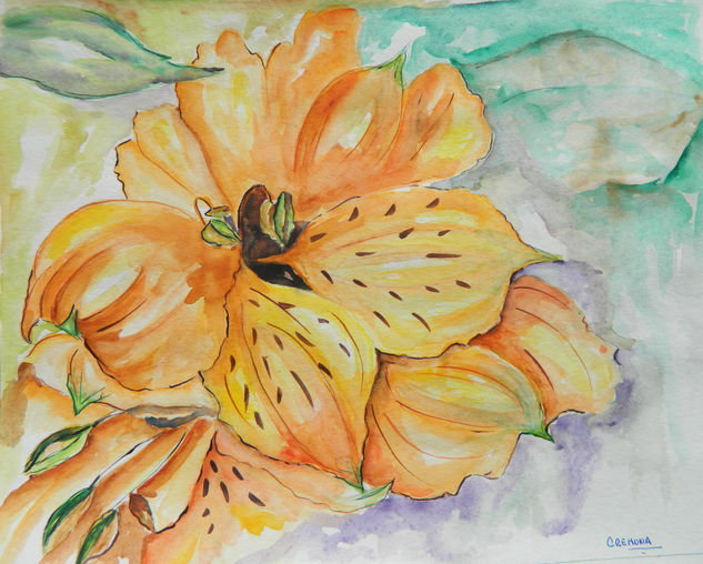 Astromelias II Watercolour Paper Floral Painting