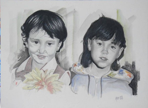 LAS HERMANITAS Mixed media Card Portrait