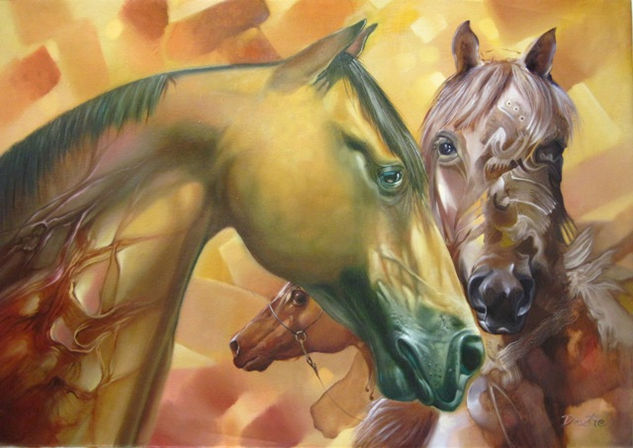 caballos en 3D Oil Canvas Others