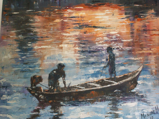 Ocaso en el Río. Oil Panel Landscaping