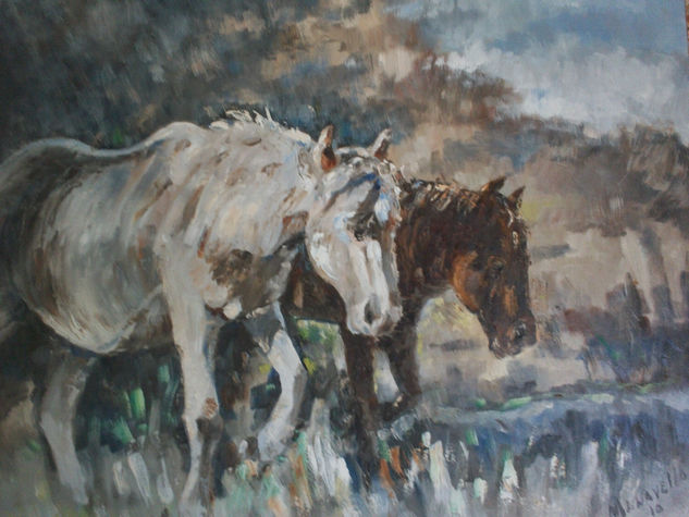 Rumbo a la aguada. Oil Panel Animals