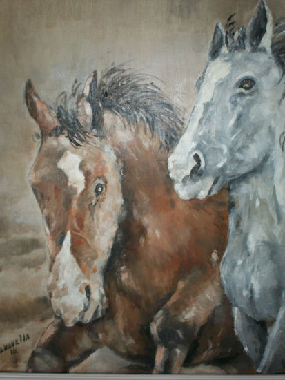 Caballos en Sepia Oil Panel Animals