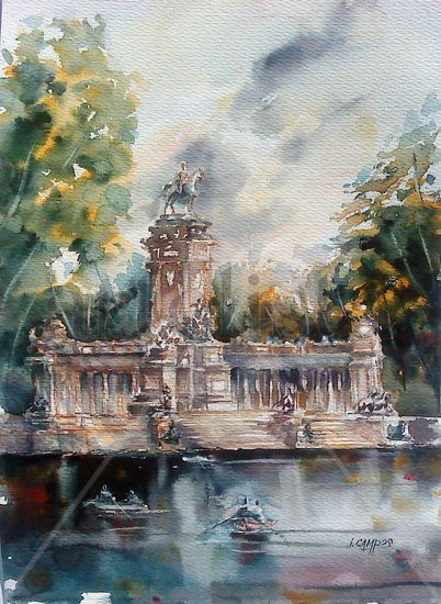 Estanque del Retiro (Madrid) Acuarela Papel Paisaje