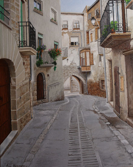 carrer de La Fatarella Óleo Lienzo Paisaje