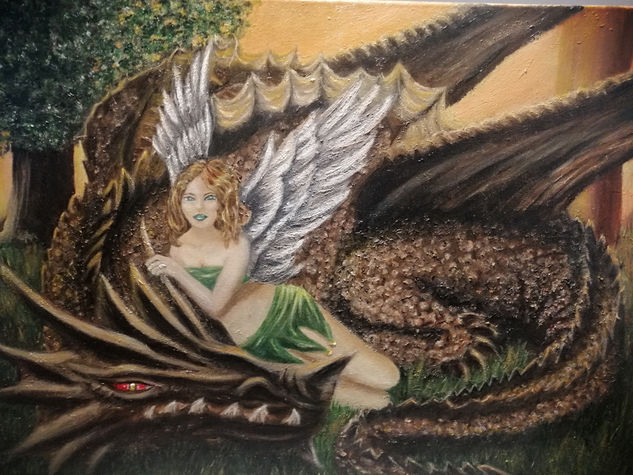 Dragón y Hada Oil Canvas Figure Painting