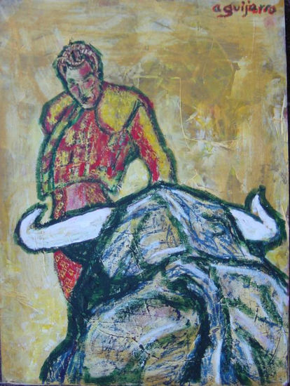 TAUROMAQUIA: BLANCO Mixed media Panel Figure Painting