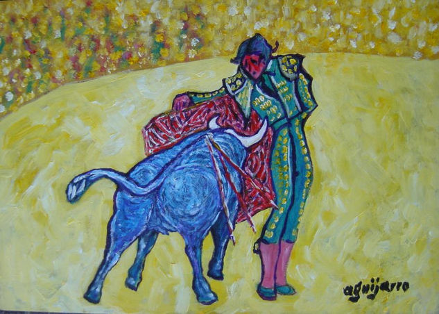 TAUROMAQUIA: AZUL Mixed media Panel Figure Painting