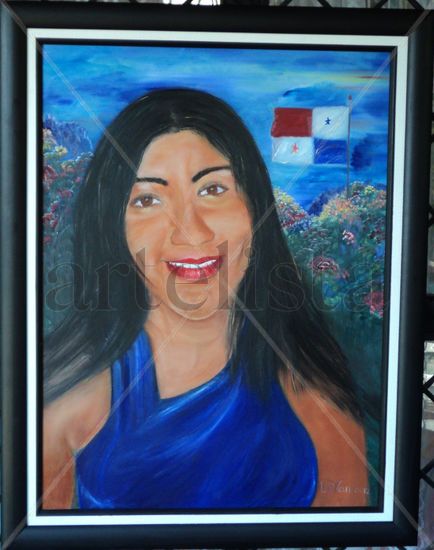 Karlita en su Cerro Ancon Oil Canvas Portrait