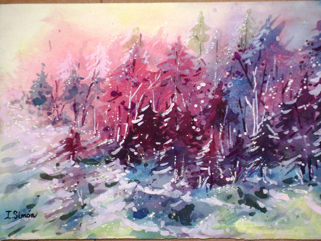 Pinos nevados- Acuarela(30x20) Acuarela Papel Paisaje