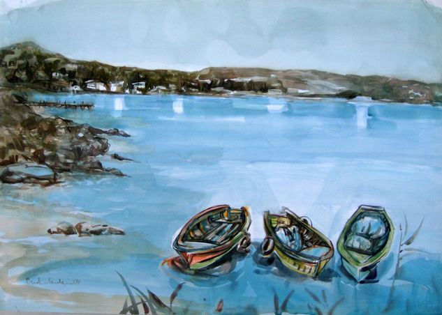 Botes en costa celeste Watercolour Paper Marine Painting