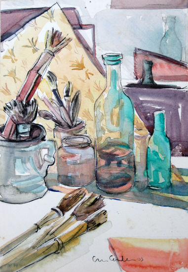 Pinceles y aguarrás Watercolour Paper Still Life Paintings