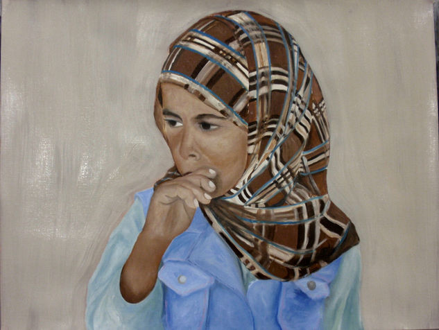 dulce infancia Oil Textile Portrait