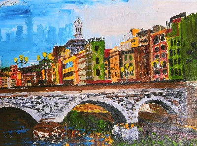 Plaza Catalunya Girona Acrylic Canvas Landscaping