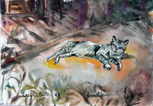 Gato de visita Watercolour Paper Animals