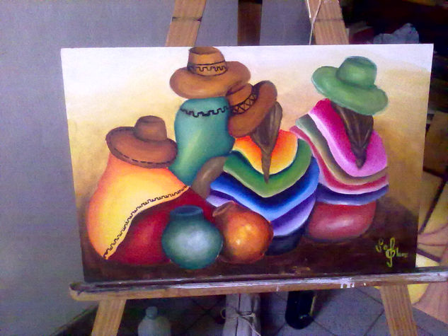 Sometimiento y Discriminación Oil Panel Figure Painting