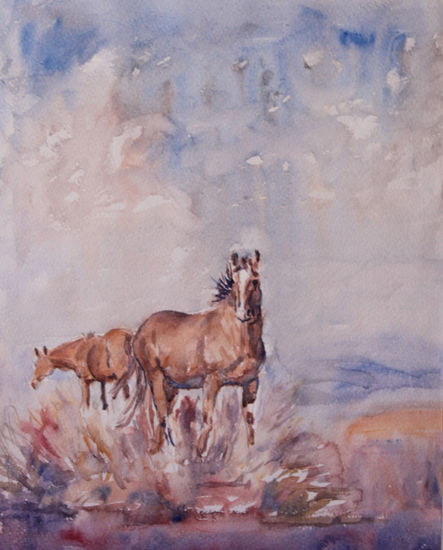 Caballos. Acuarela Papel Animales