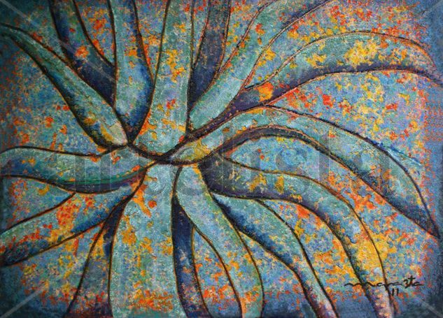 AGAVE AZUL PROFUNDO Mixed media Canvas Floral Painting