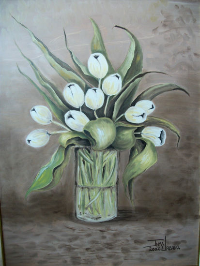 Jarrón de Tulipanes Oil Canvas Floral Painting