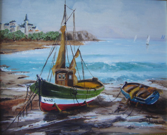 Barcas en la arena Oil Canvas Marine Painting