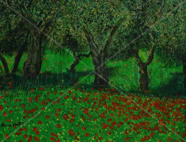 Amapolas y olivos Oil Panel Landscaping